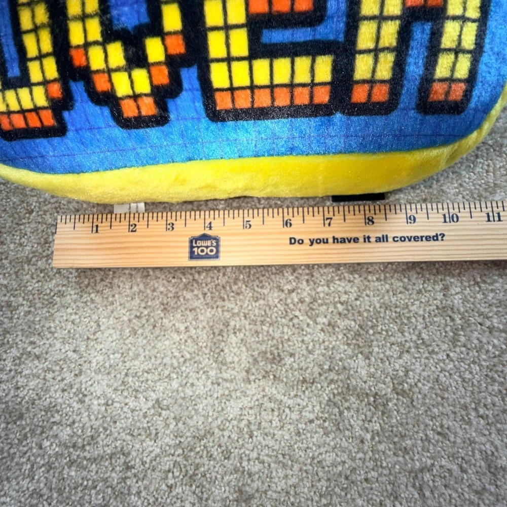 FAO Schwarz Pixel Game Over‎ Plush Pillow Retro 8-Bit Gaming Decor Blue Yellow